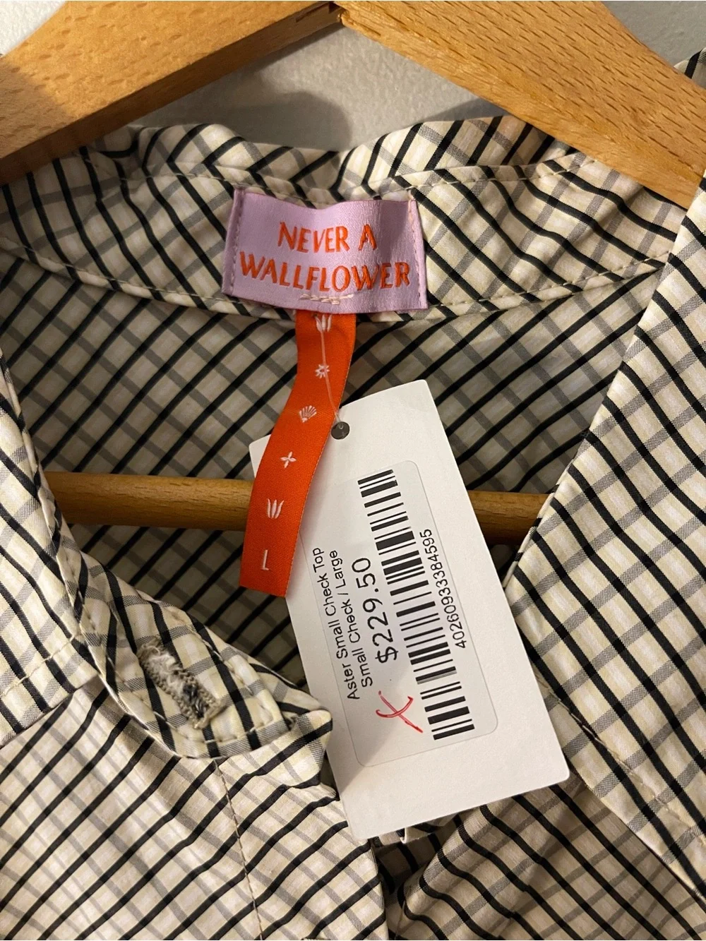 Never A Wallflower Aster Small Check Top Black White Puff Sleeve Blouse L NWT